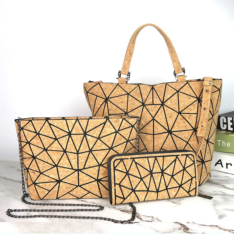 Wood Series Geometric Diamond Pattern Personality Large Capacity Bark Bags