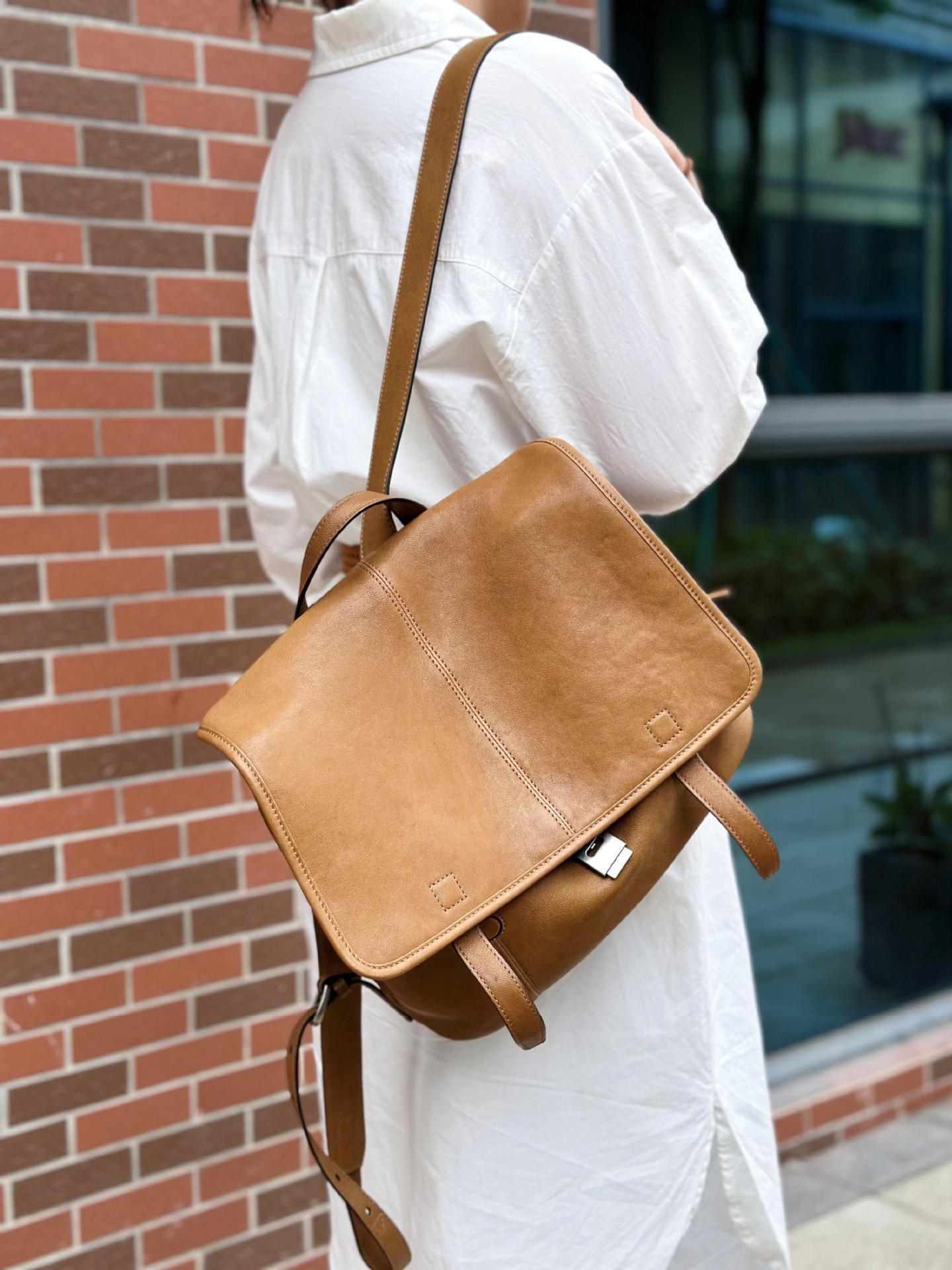 Song Vegetable Tanned Sheepskin Genuine Leather Niche Backpacks