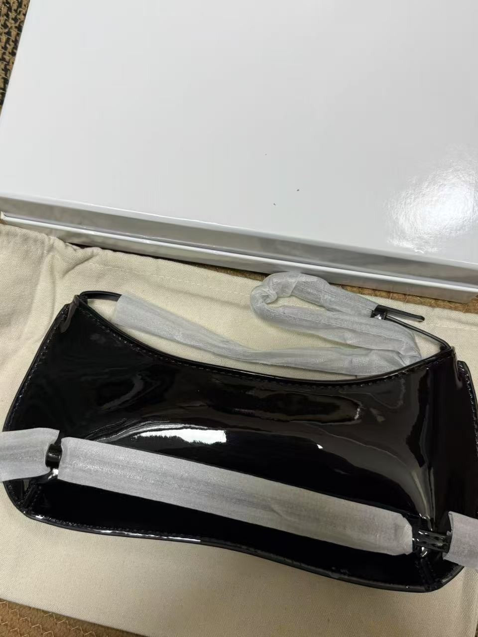 Women's Correct Letter Patent Leather Baguette Premium Underarm Bag