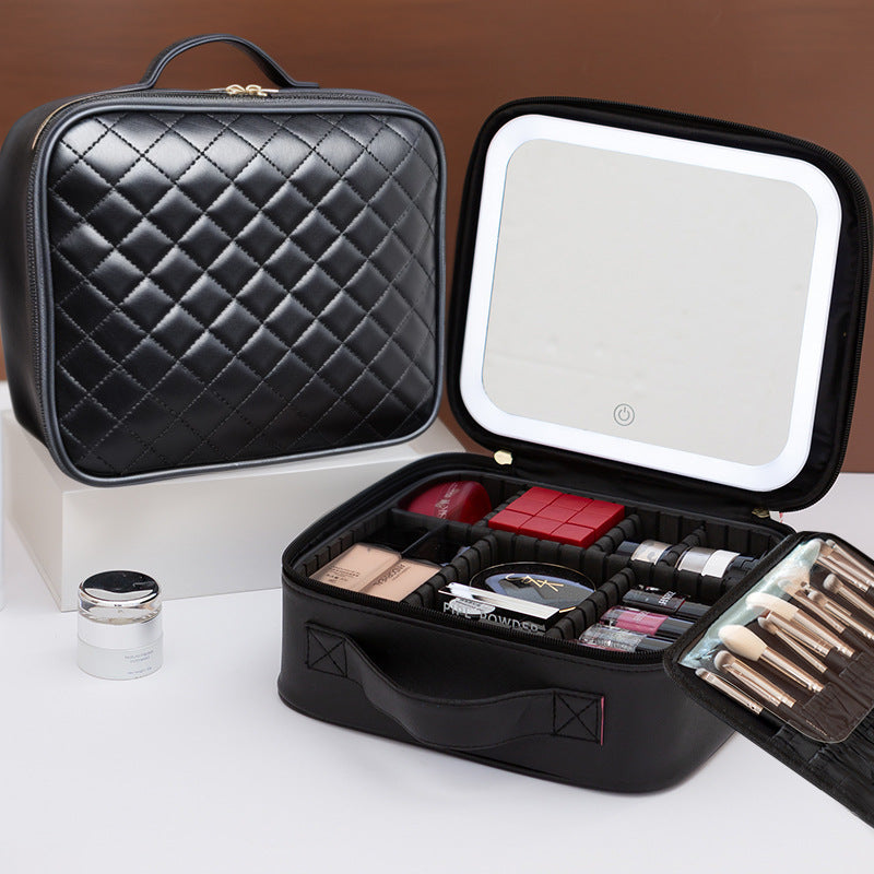 Full Screen Mirror With Light Carry-on Large Capacity Portable Makeup Bag