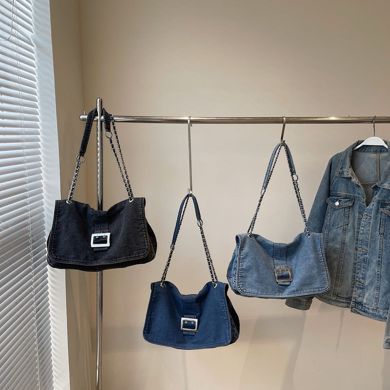 Women's Denim Fashion Large Capacity Chain High-grade Shoulder Bags