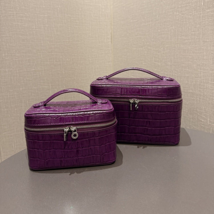 Layer Cowhide Crocodile Pattern Box Creme Cassis G. Purple Fashion Cosmetic Bags