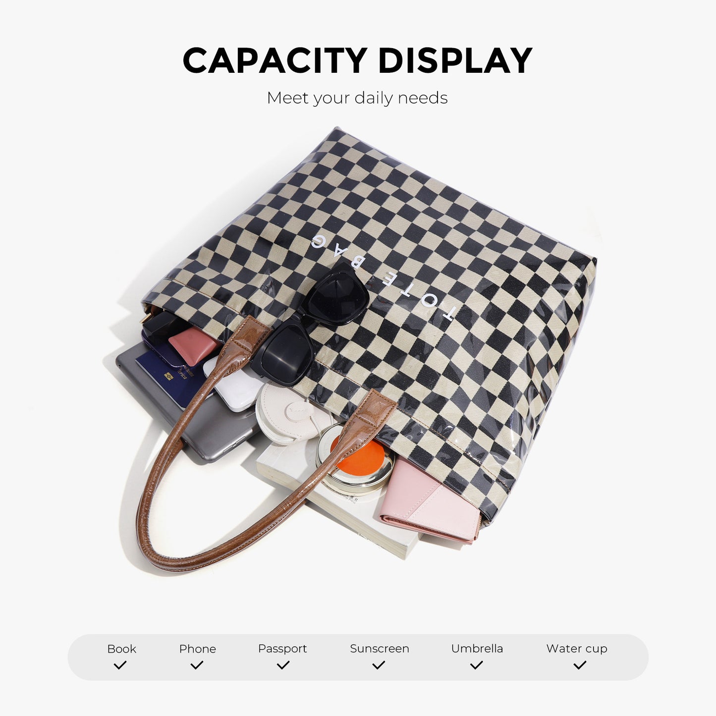 Women's Retro Chessboard Plaid Commuter Large Capacity Transparent Bags