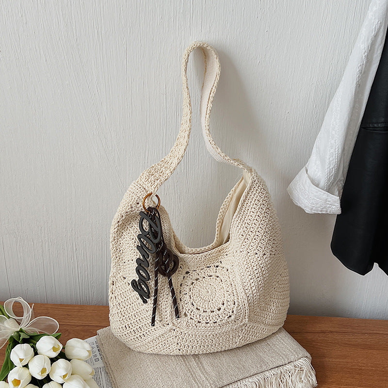 Cotton String Western Style Woven Large Women's Shoulder Bag