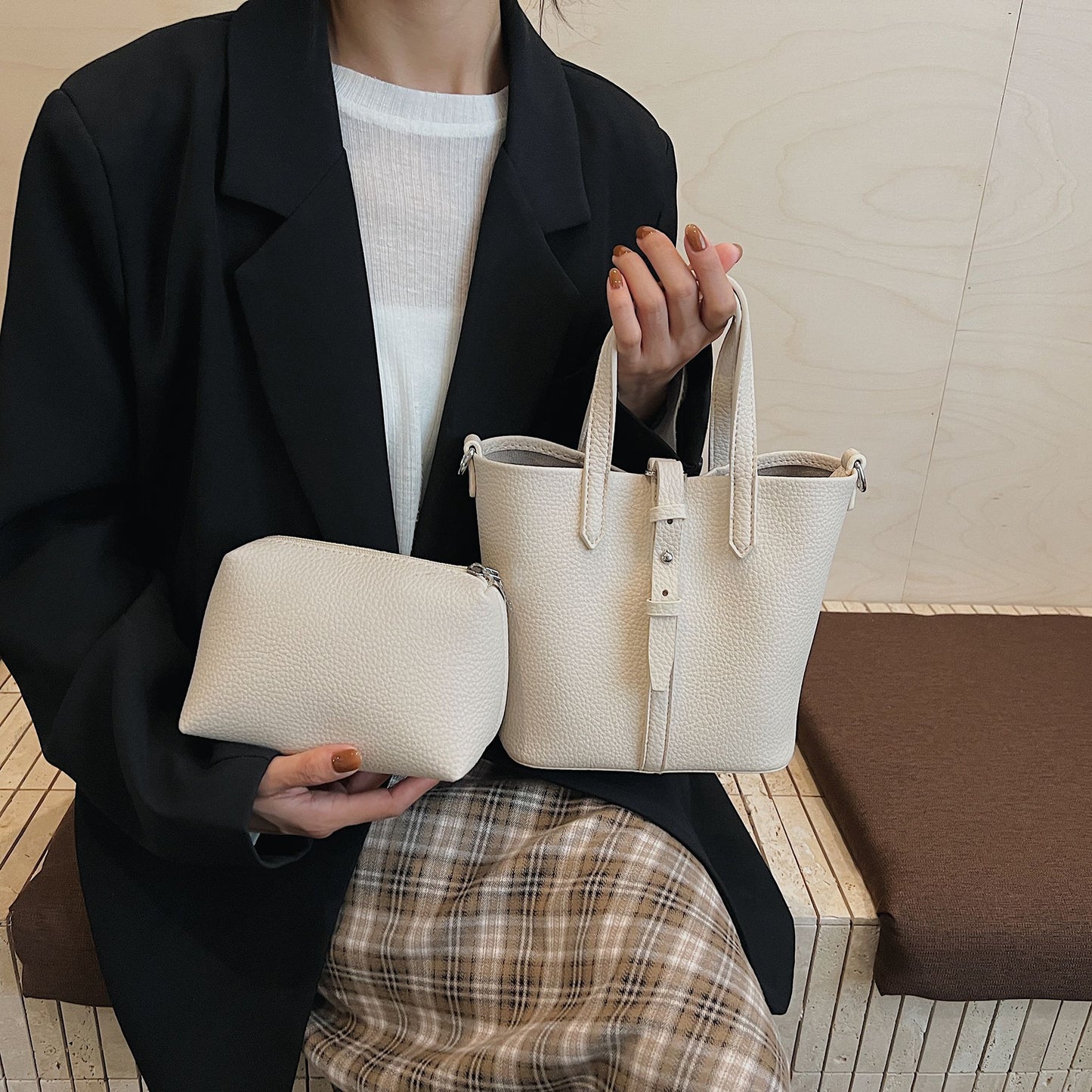 Women's Simple Commute Portable Vegetable Basket Bucket Bag