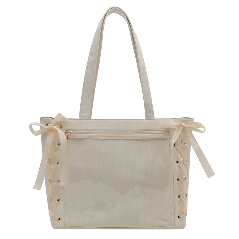 All Red Silk Ribbon Cartoon Female Large Capacity Totes Bow Tote Bag