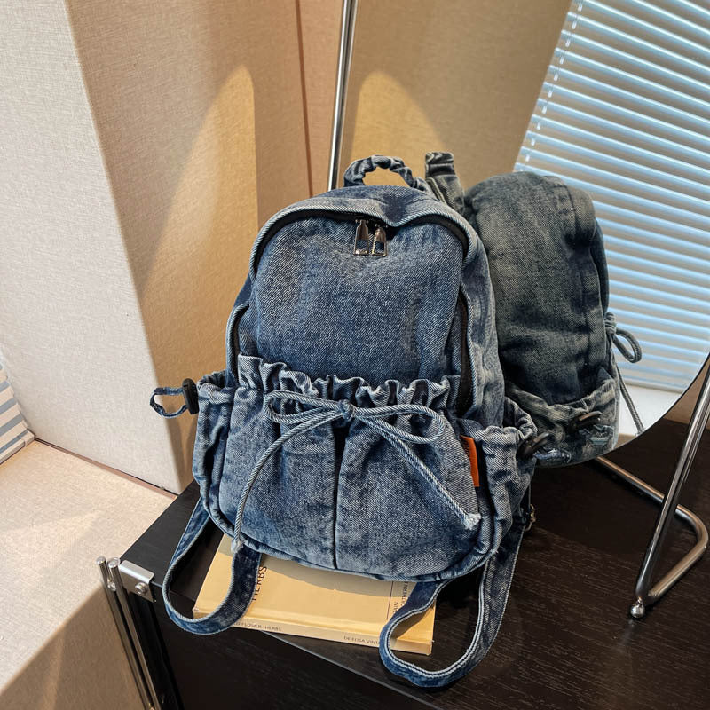 Retro Washed Denim Simple Leisure Style Backpacks