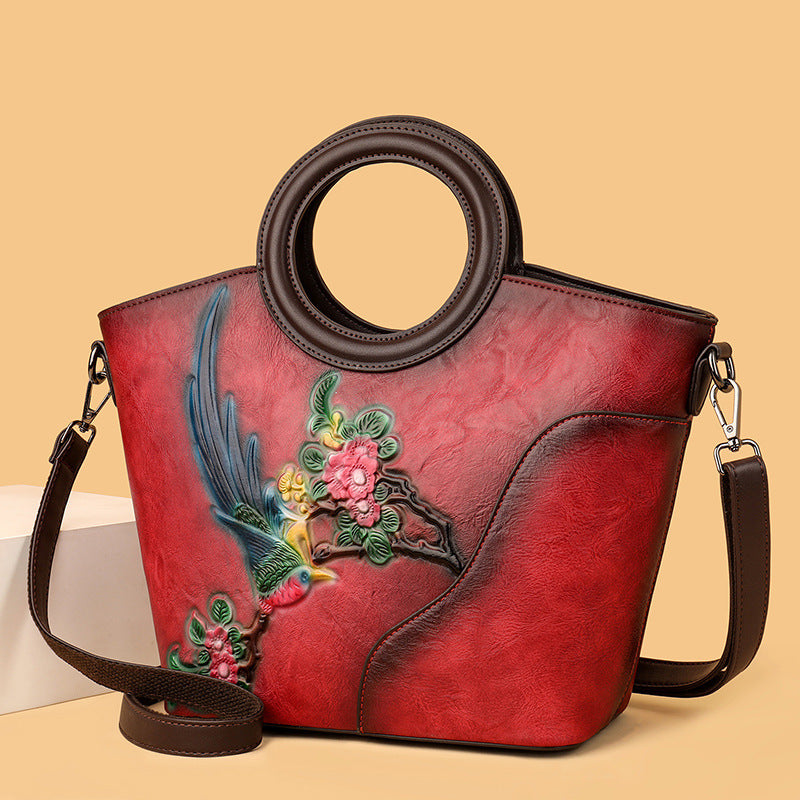 Women's Authentic Leather Tactile Feel Retro Embossed Women's Handbag