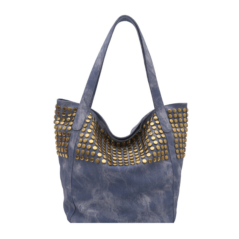 Women's Fashion Rivet Large Capacity Shopping Portable Underarm Tote Bags