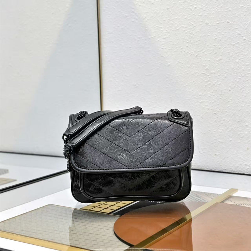 Medium Oil Wax Cowhide Poplar Wood Commuter Underarm High Sense Shoulder Bags