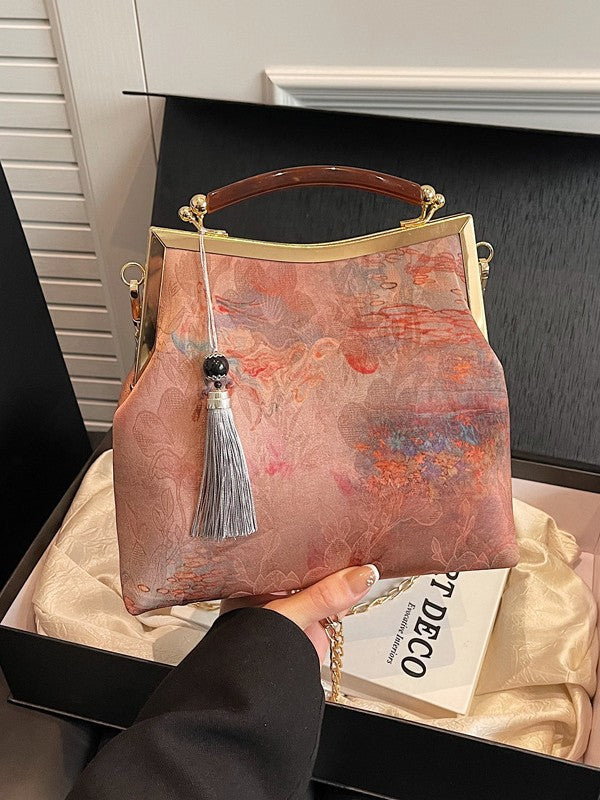 Women's High-grade Retro Yarn Portable Tassel Chinese Single Cheongsam Handmade Purses
