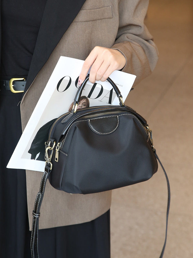 Women's Cloth With Leather Double Zipper Large Handbags