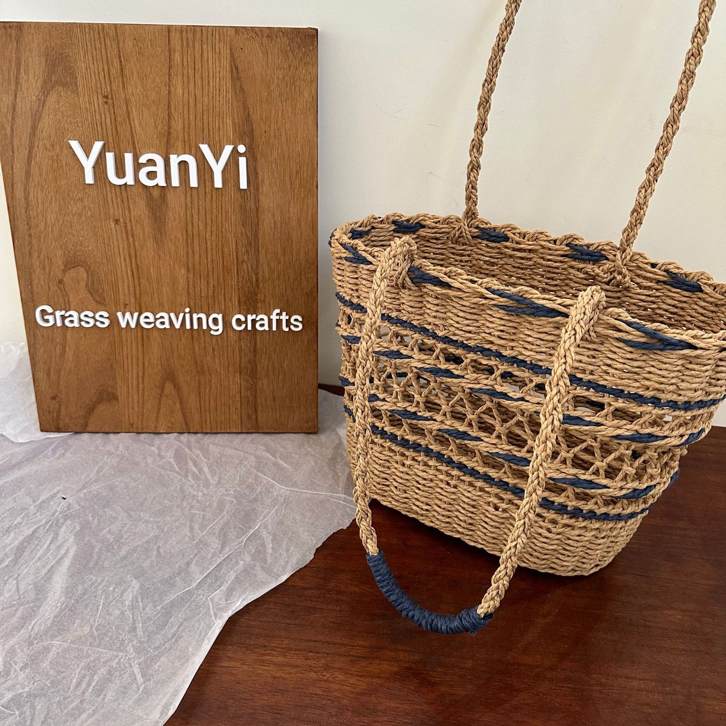 Women's Hollow Fashion Color Contrast Paper String Straw Vacation Vegetable Bags