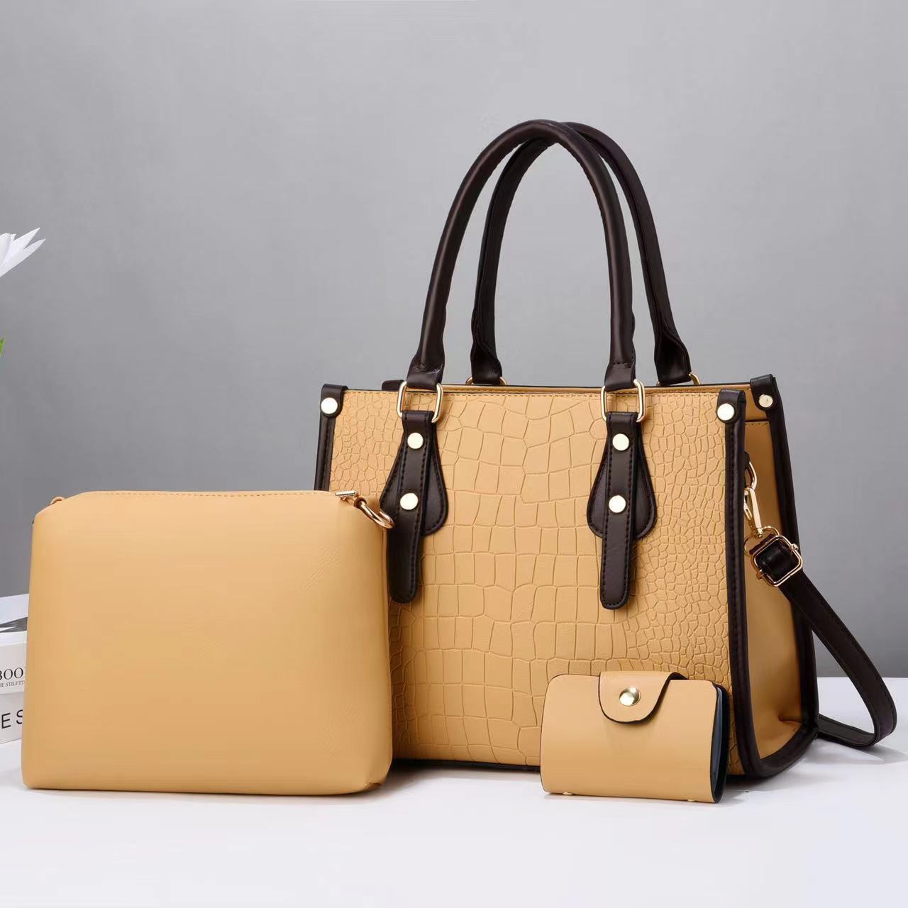 Women's Three-piece Mother Contrast Color Stone Pattern Texture Western Women's Handbag