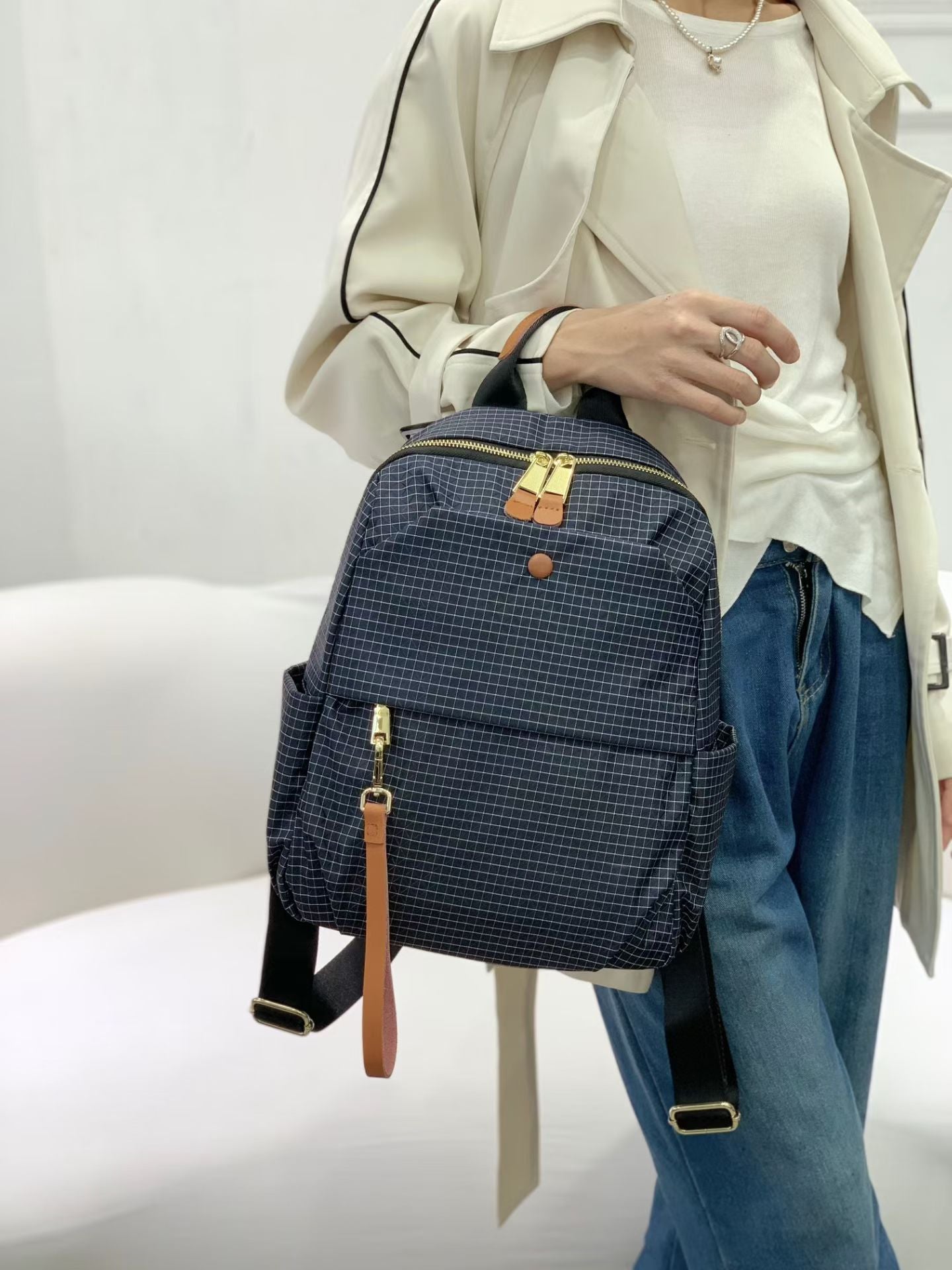 Women's Lightweight Waterproof Plaid Nylon Simple Minority Women's Backpack
