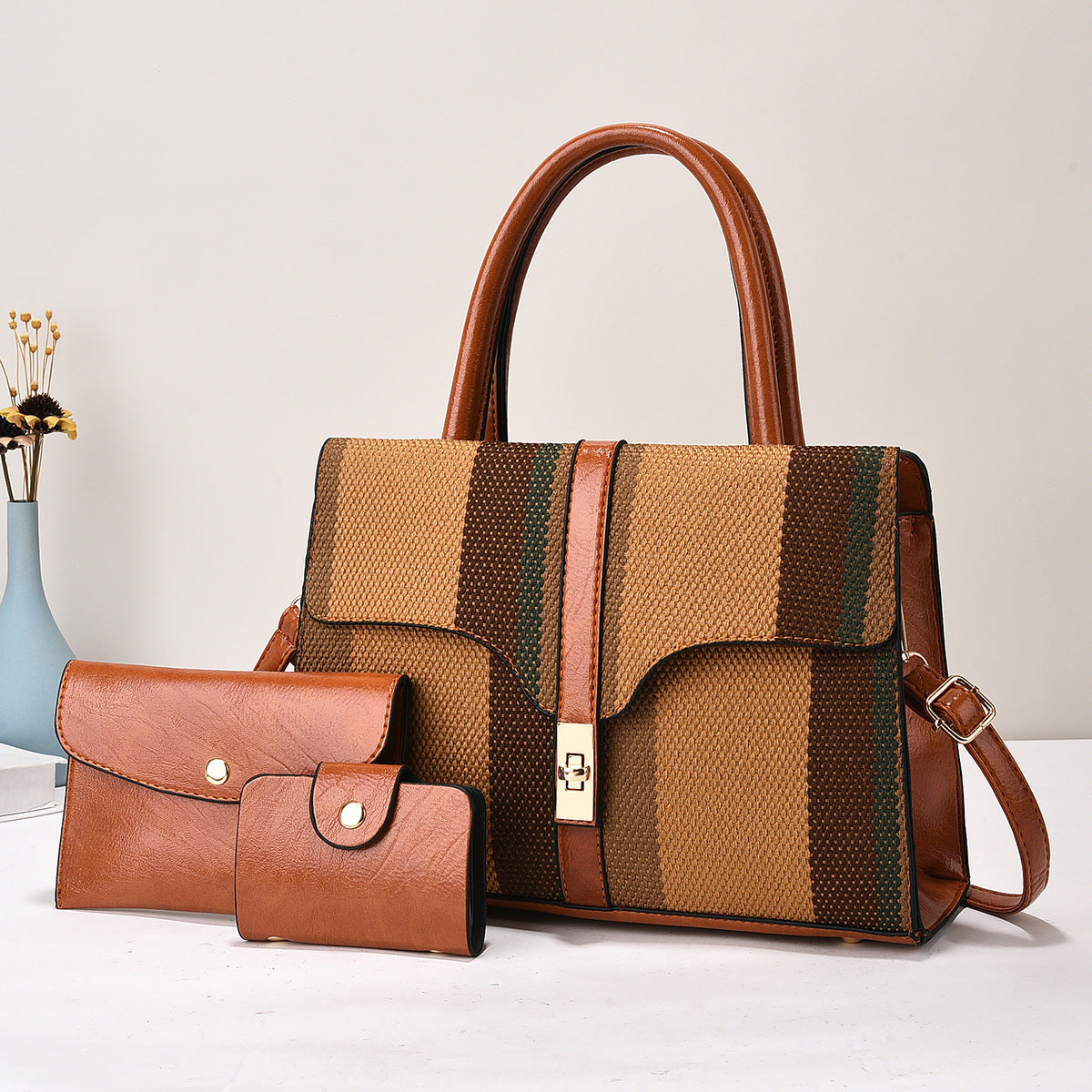 Women's Korean Style Three-piece Set Trendy Fashion Large Capacity Bucket Bag