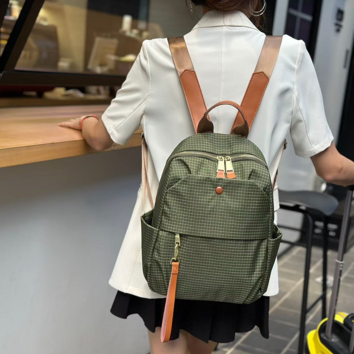 Women's Lightweight Waterproof Plaid Nylon Simple Minority Women's Backpack