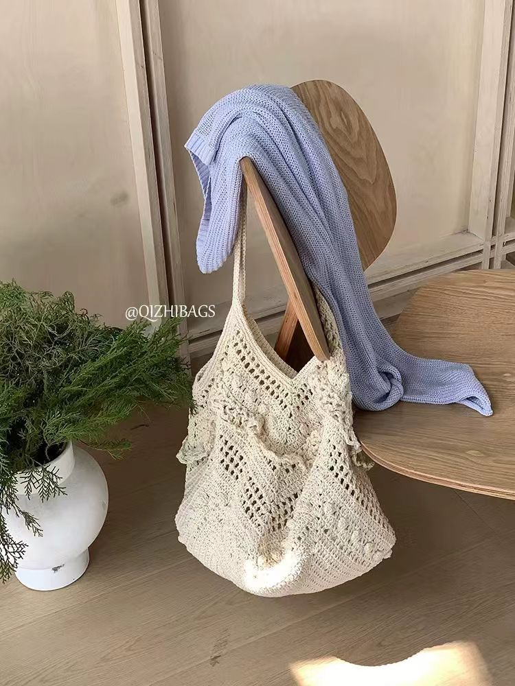 Letter Solid Color Lace Cutout Woven Women's Shoulder Bag
