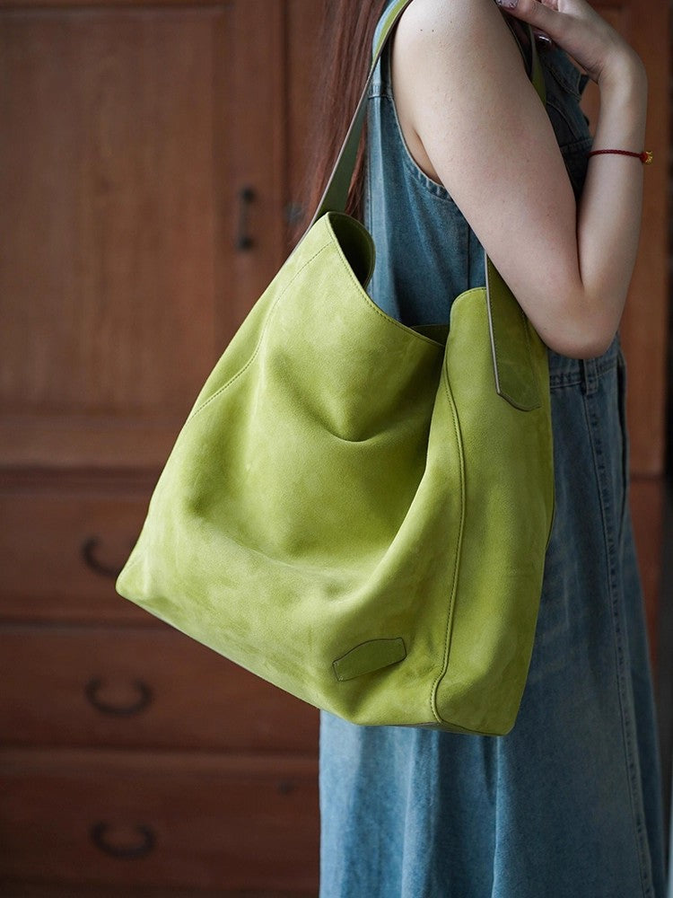 Women's Green Soft Leather Large Capacity Light Luxury Minority High-grade Women's Shoulder Bag