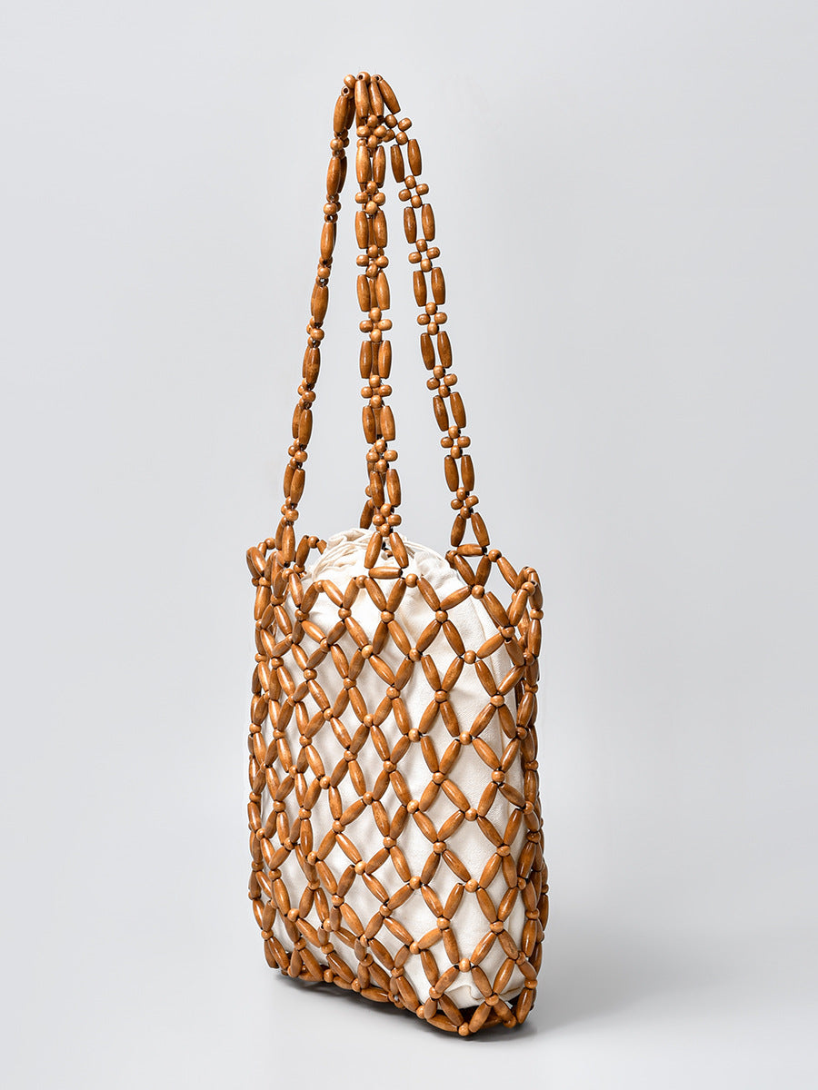 Women's Large Capacity Hand-woven Leisure Portable Seaside Beach Vacation With Wooden Women's Shoulder Bag