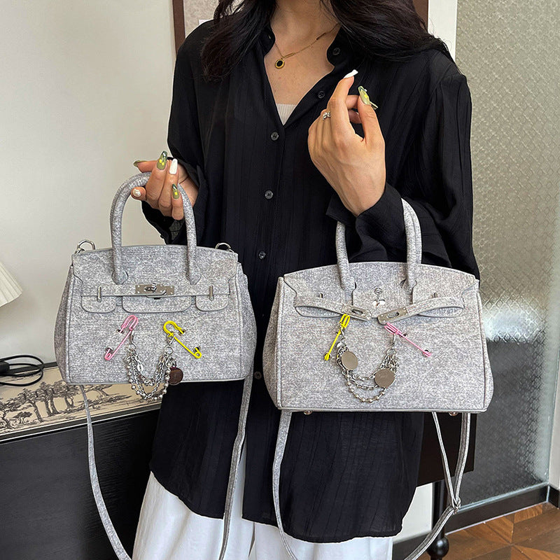 Retro Distressed Spoof Pin Rag Beggar Personality Denim Women's Shoulder Bag