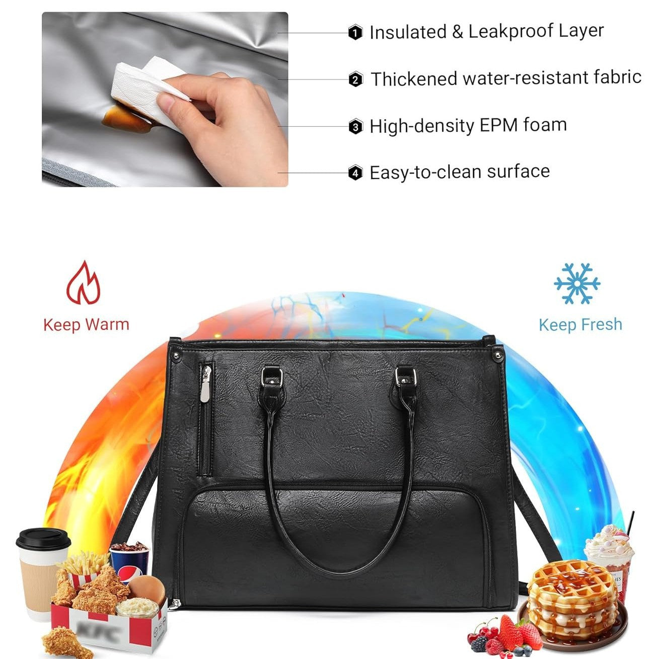 Leather Lunch Portable Insulated Computer Compartment Women's Messenger Bag