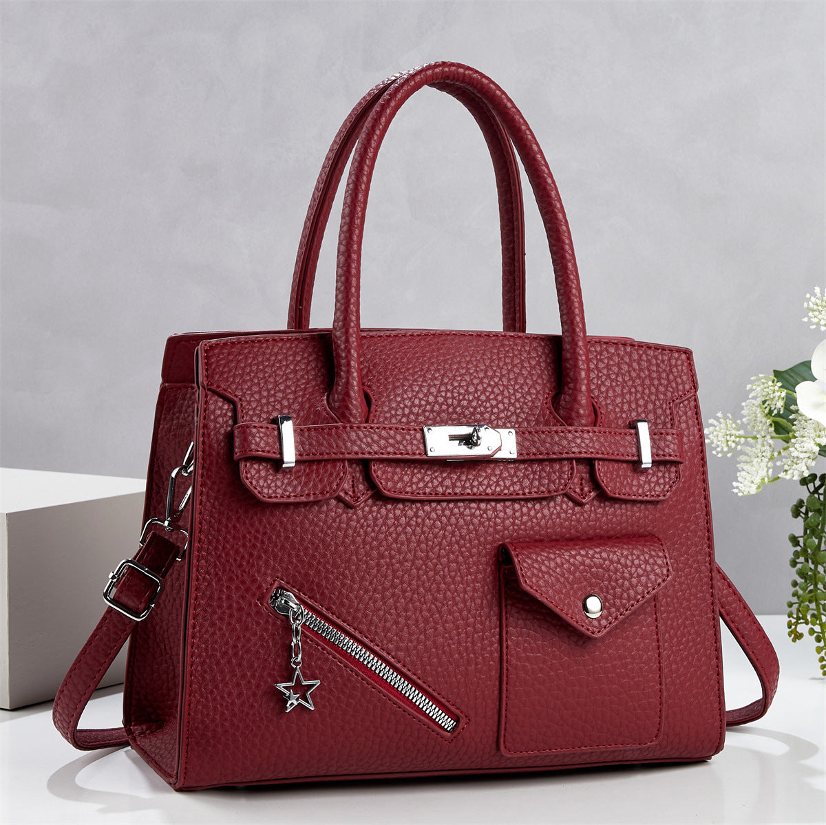 Women's Large Capacity Lychee Pattern Korean Fashion Women's Handbag