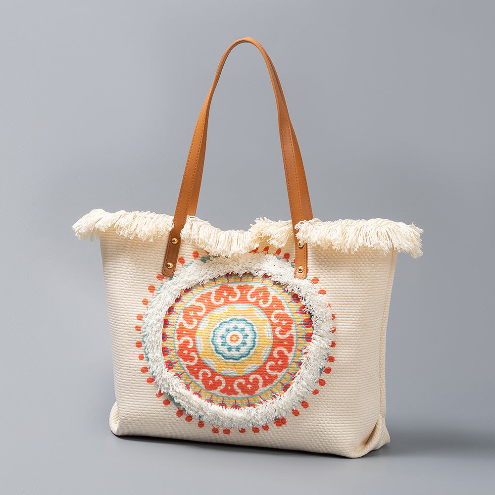 Canvas Large Capacity Female Tassel Seaside Holiday Women's Shoulder Bag