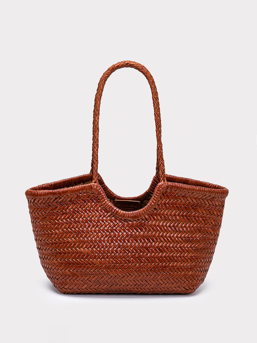 Woven Vintage First Layer Cowhide Vegetable Basket Tote Bag