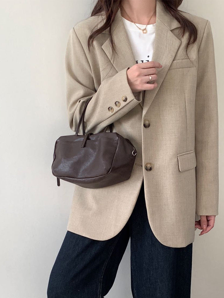 Women's Tanned Soft Sheepskin Bowling Retro Style Genuine Leather Boston Handbags
