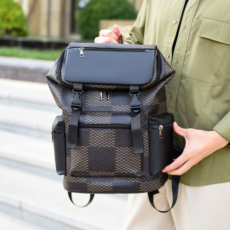 Men's Large Capacity Plaid Business Computer Trend Leisure Backpack