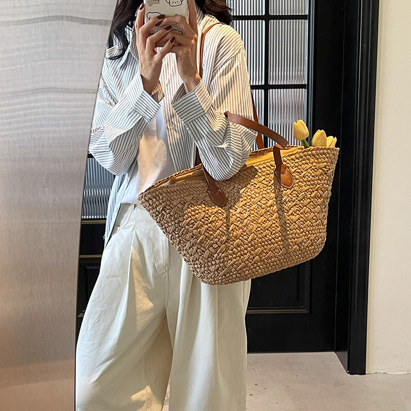 Women's Beach Holiday Popular Woven Large Capacity Totes Commuting Shoulder Bags
