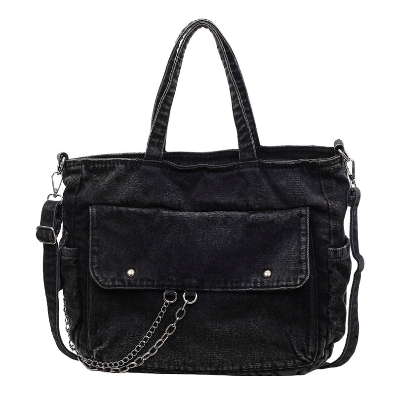Women's Korean Washed-out Denim Versatile Large Capacity Tote Bag