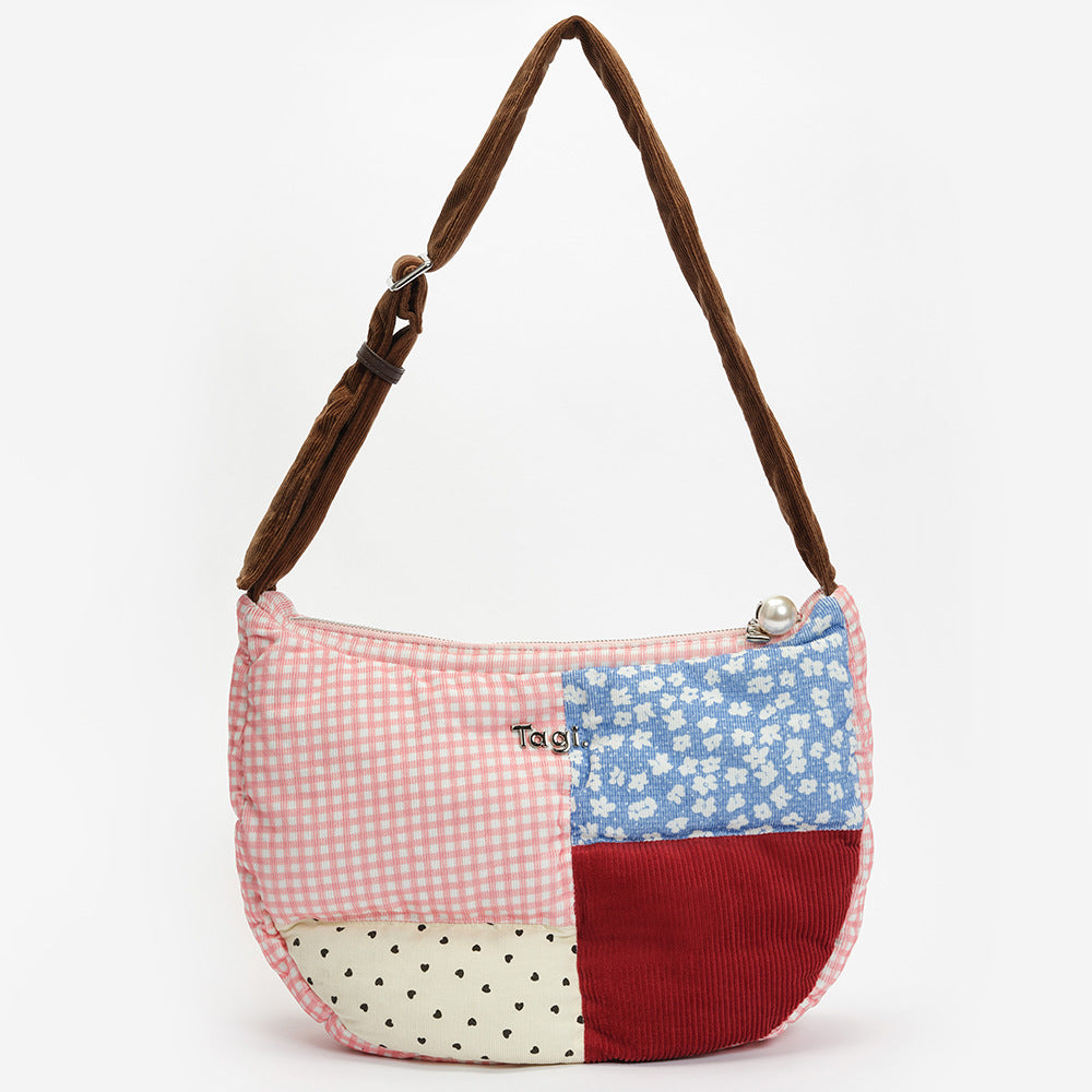Contrast Color Corduroy Stitching Denim Large Women's Shoulder Bag