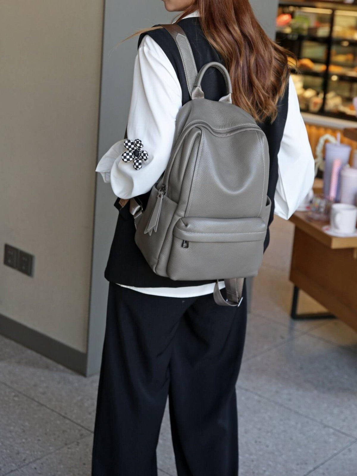 Women's Genuine Leather Lychee Pattern Korean Large Capacity Commuter Computer Women's Backpack
