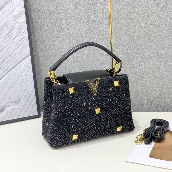 Women's Light Diamond Rivet Rhinestone Chain Bright Handbags