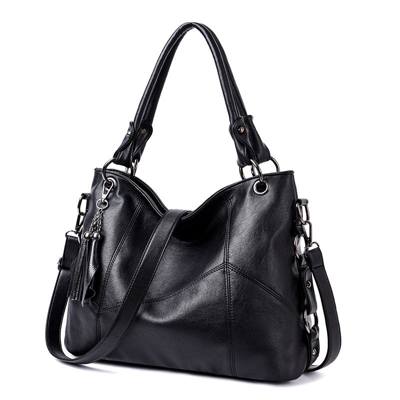 Women's Plaid Retro Large Fashion Stitching Tassel Portable Underarm Bag
