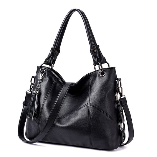 Women's Plaid Retro Large Fashion Stitching Tassel Portable Underarm Bag