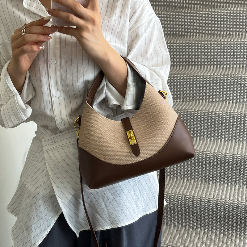 Women's Contrast Color Design Dumpling Making Commute Underarm Bag