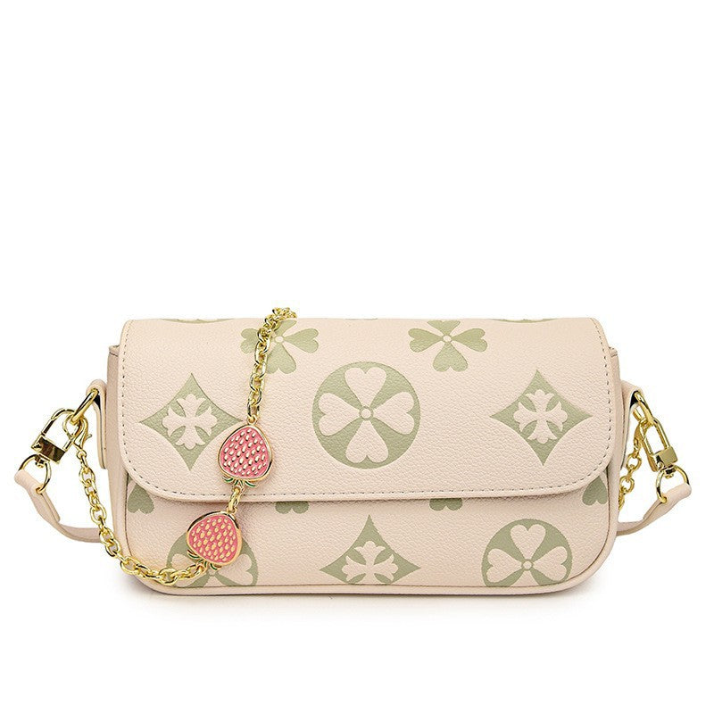 Boston Pillow Clover Embossed Strawberry Diamond Pendant Women's Messenger Bag
