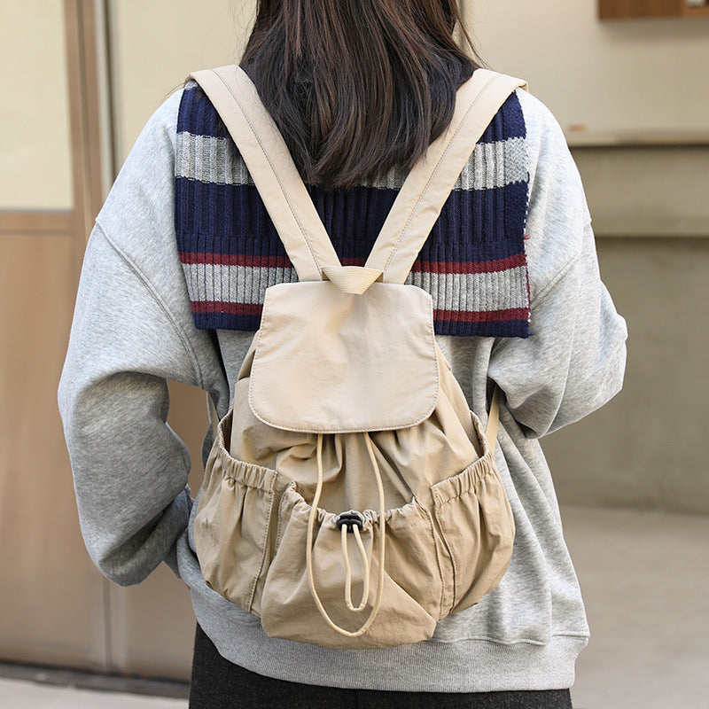 Style Nylon Drawstring Fashionable Pleated Commuter Simple Fresh Women's Backpack