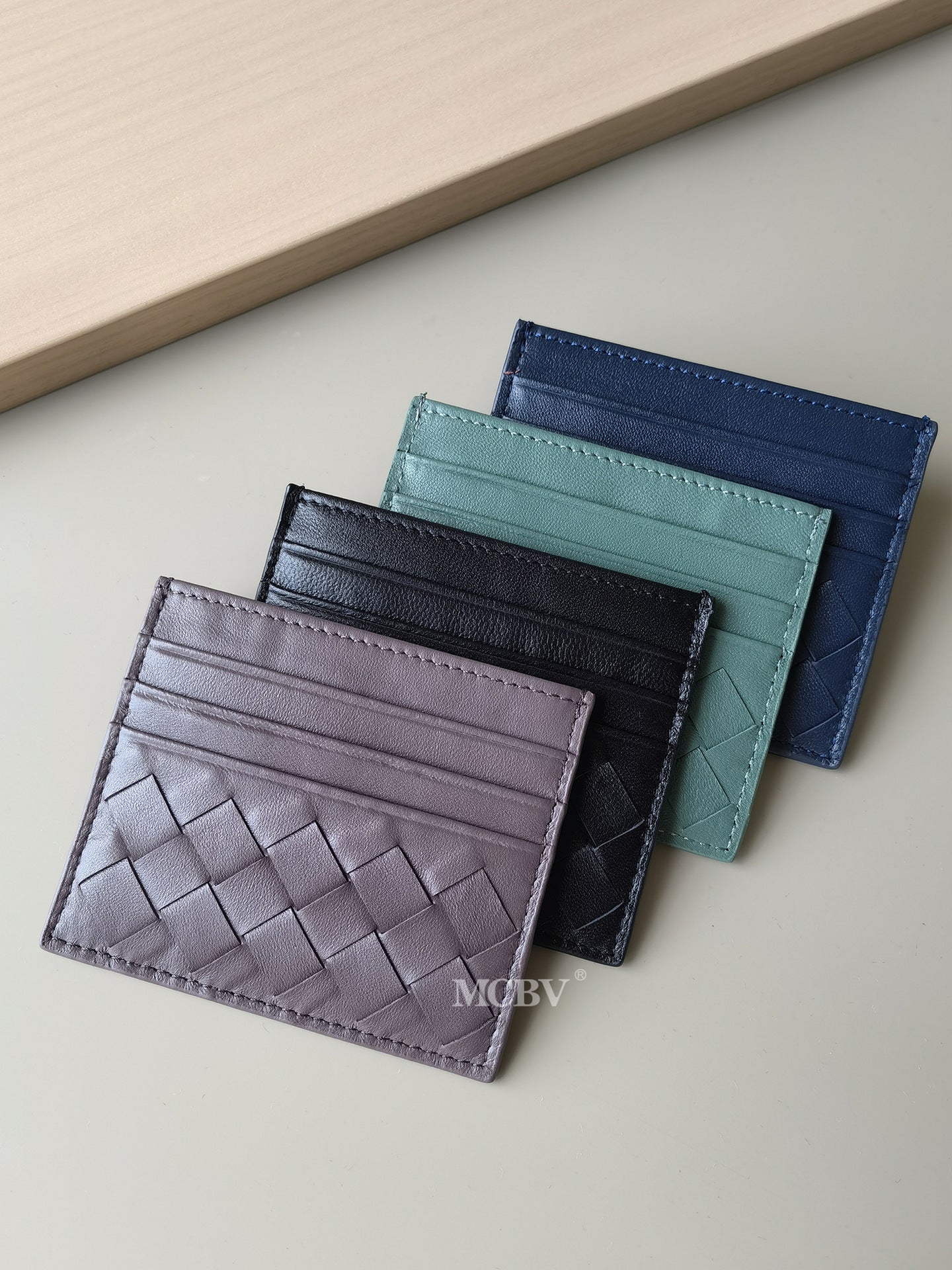Authentic Leather Weave Wide Plaid Mini Clamp Exquisite Card Pack Card Sleeve