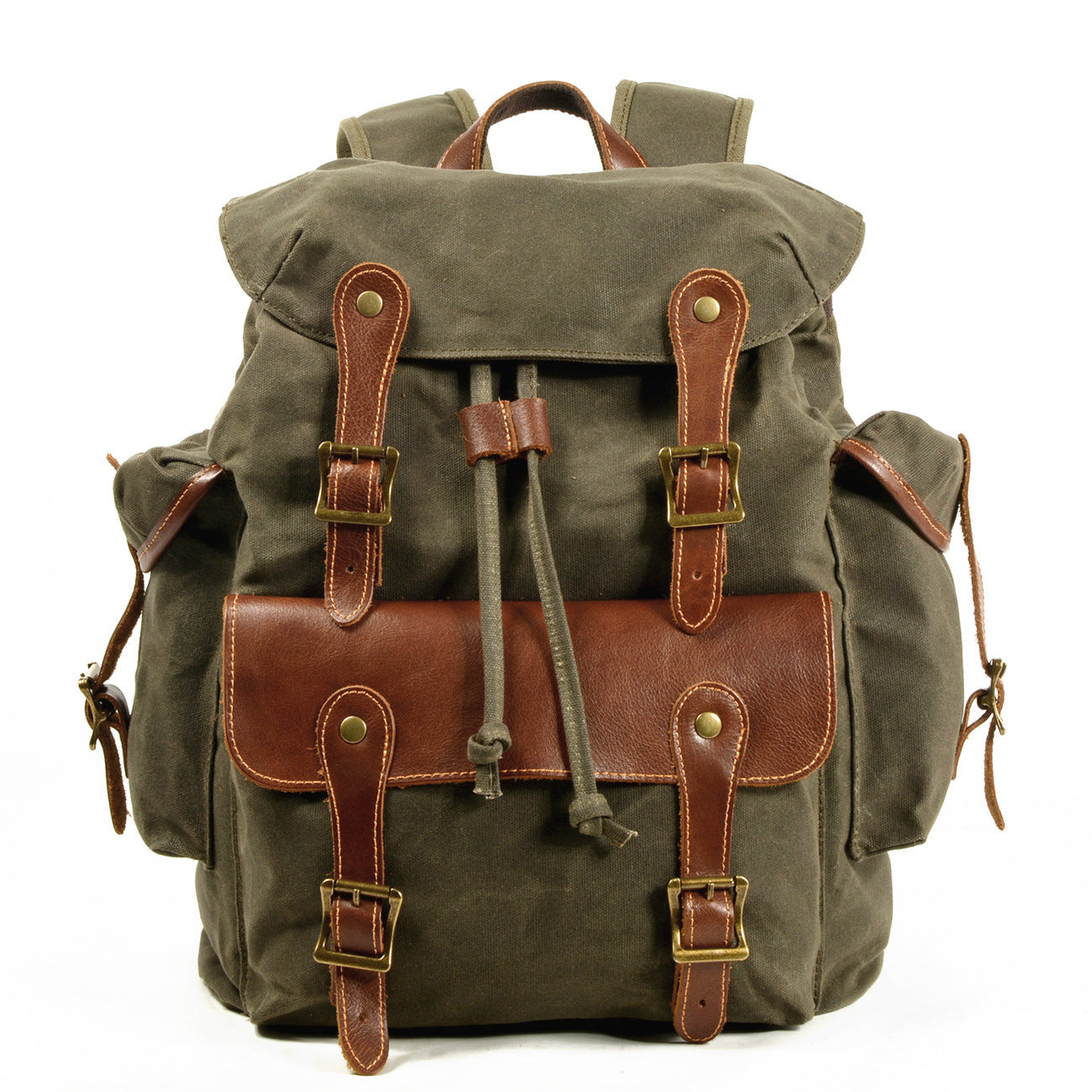 Men's Retro Canvas Leather Drawstring Quilted Large Capacity Backpacks