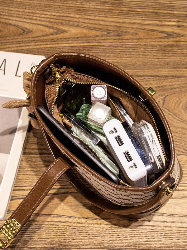 Women's Light Luxury Printed Fashion Portable Texture Bucket Bag