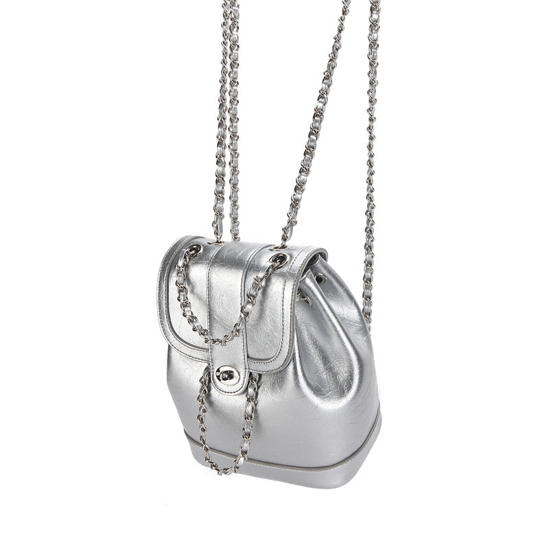 Niche Genuine Cowhide Chain Terms Lightweight Classic Backpacks