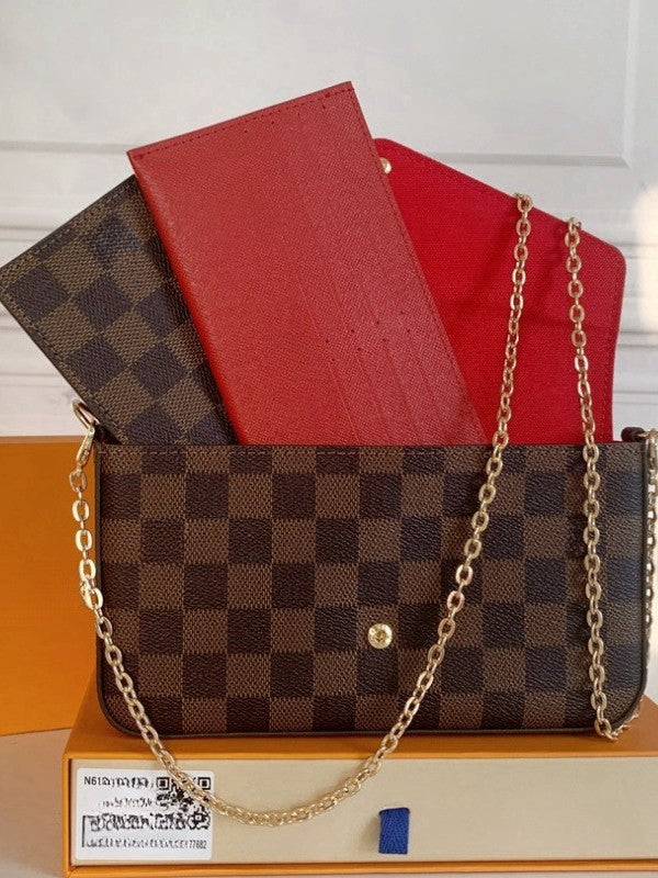 Women's Lady Joker Chain Genuine Leather Three-piece Set With Women's Shoulder Bag