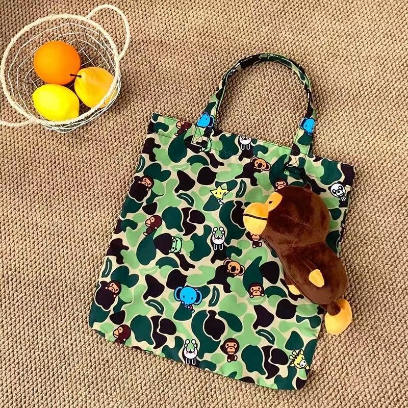 Classic Blue Green Camouflage Little Monkey Cartoon Doll Women's Handbag