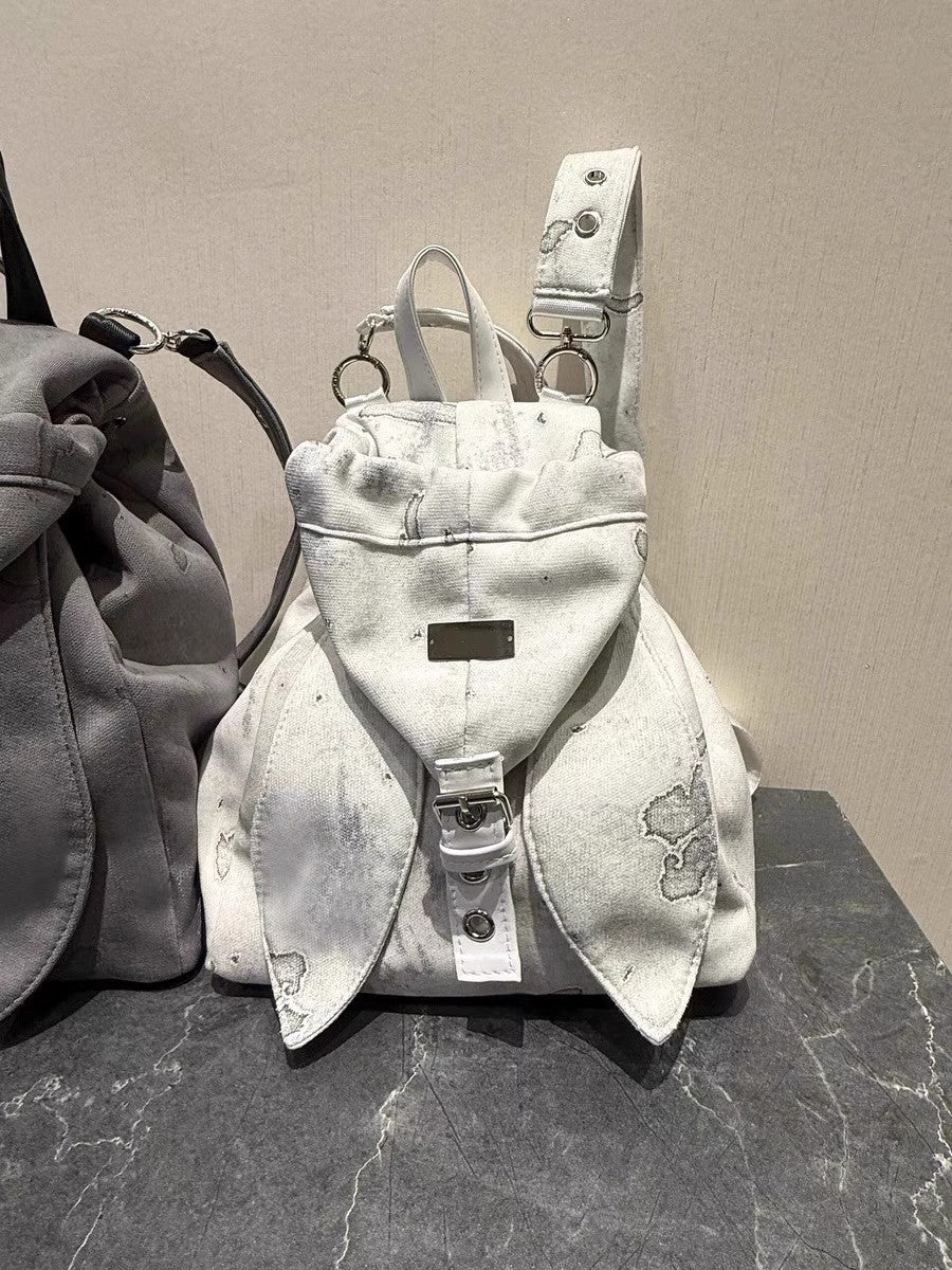 Retro Cute Rabbit Ear Design Drawstring Simple Women's Backpack