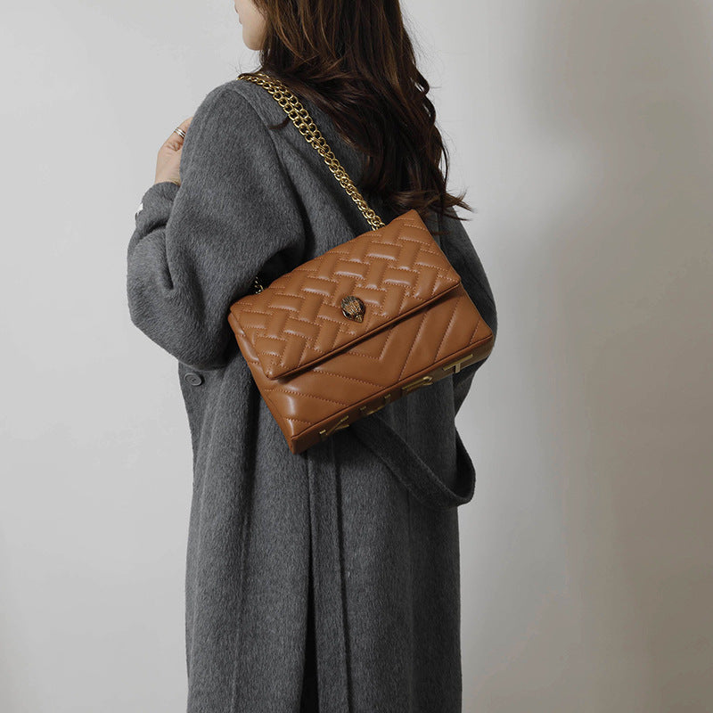 Women's Texture Rhombus Embroidery Thread Single Eagle Women's Messenger Bag