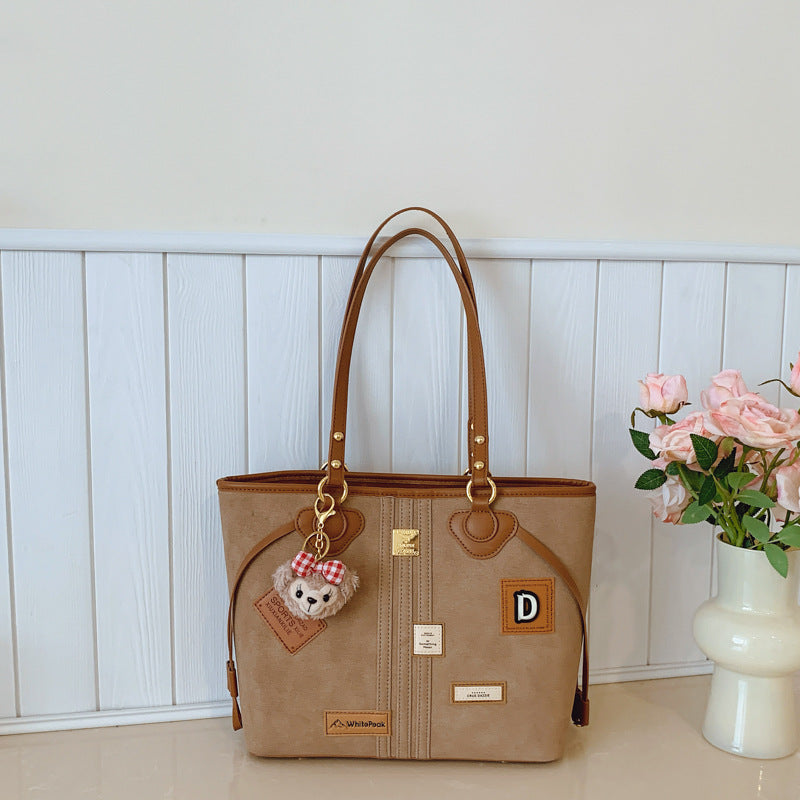 Women's Commuter Retro Dull Polish Korean Bear Cute Large Tote Bag